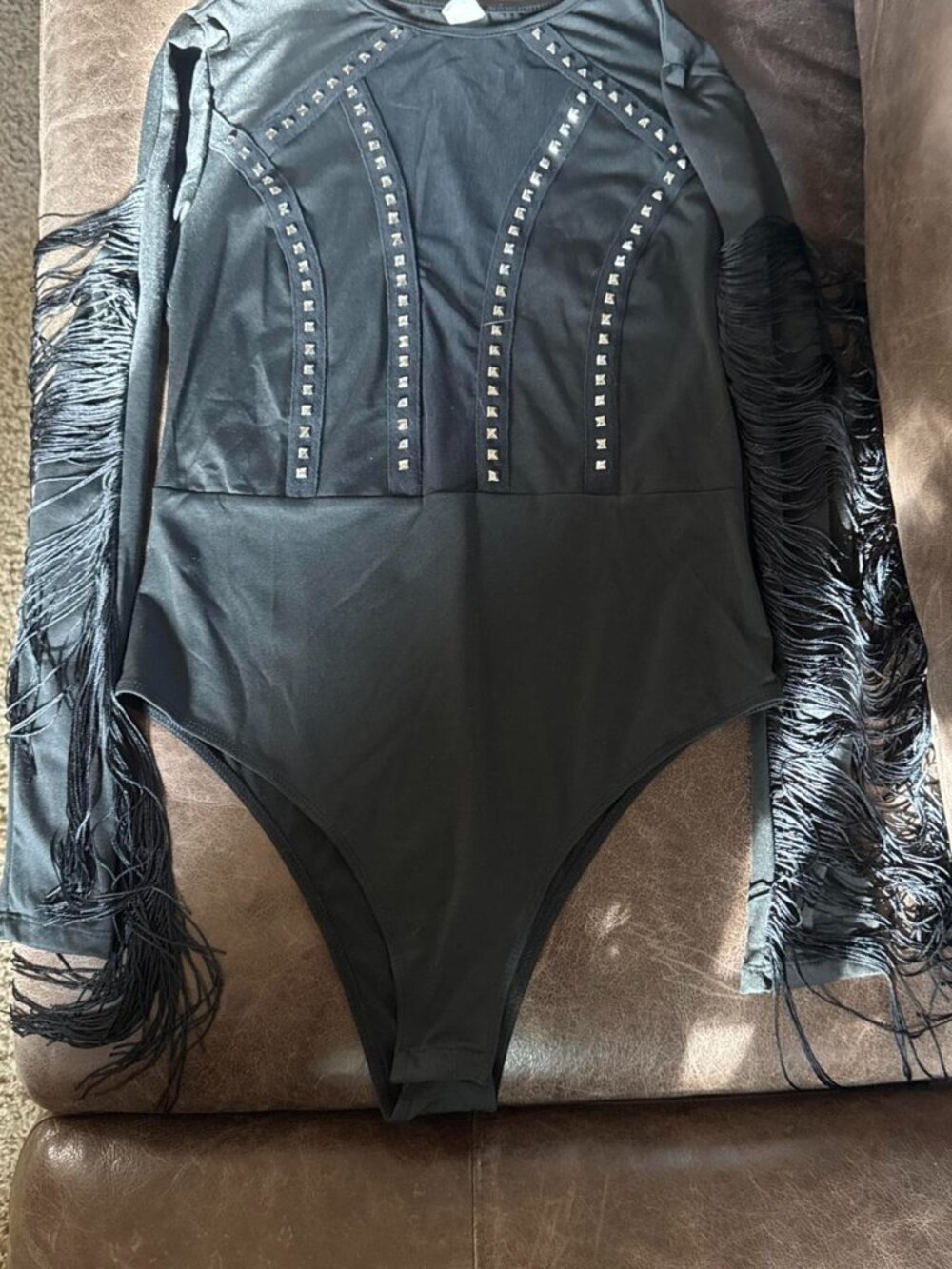 Western Black Fringe Bodysuit